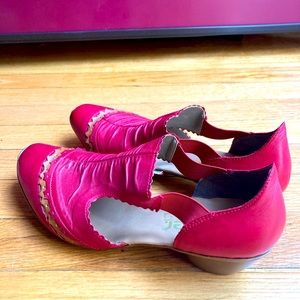 Rieker red leather heels with leather trim and soft heel.